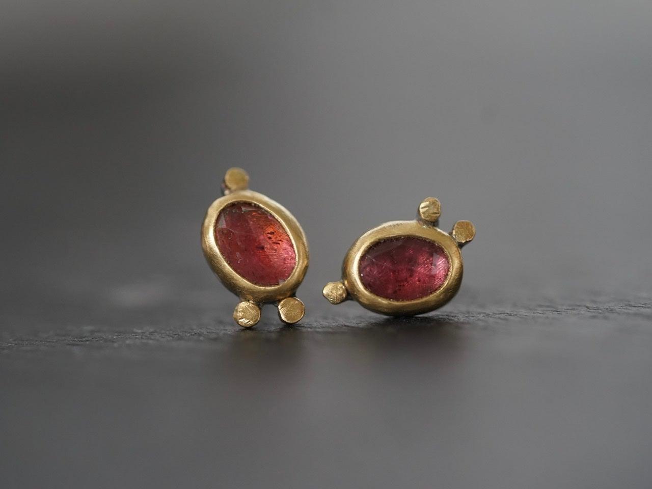 Rose cut pink tourmaline and 22k gold post earrings