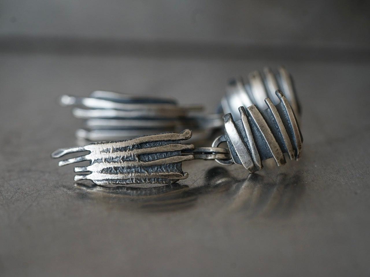 Remnants/ withered series, vertical stripes sterling silver earrings
