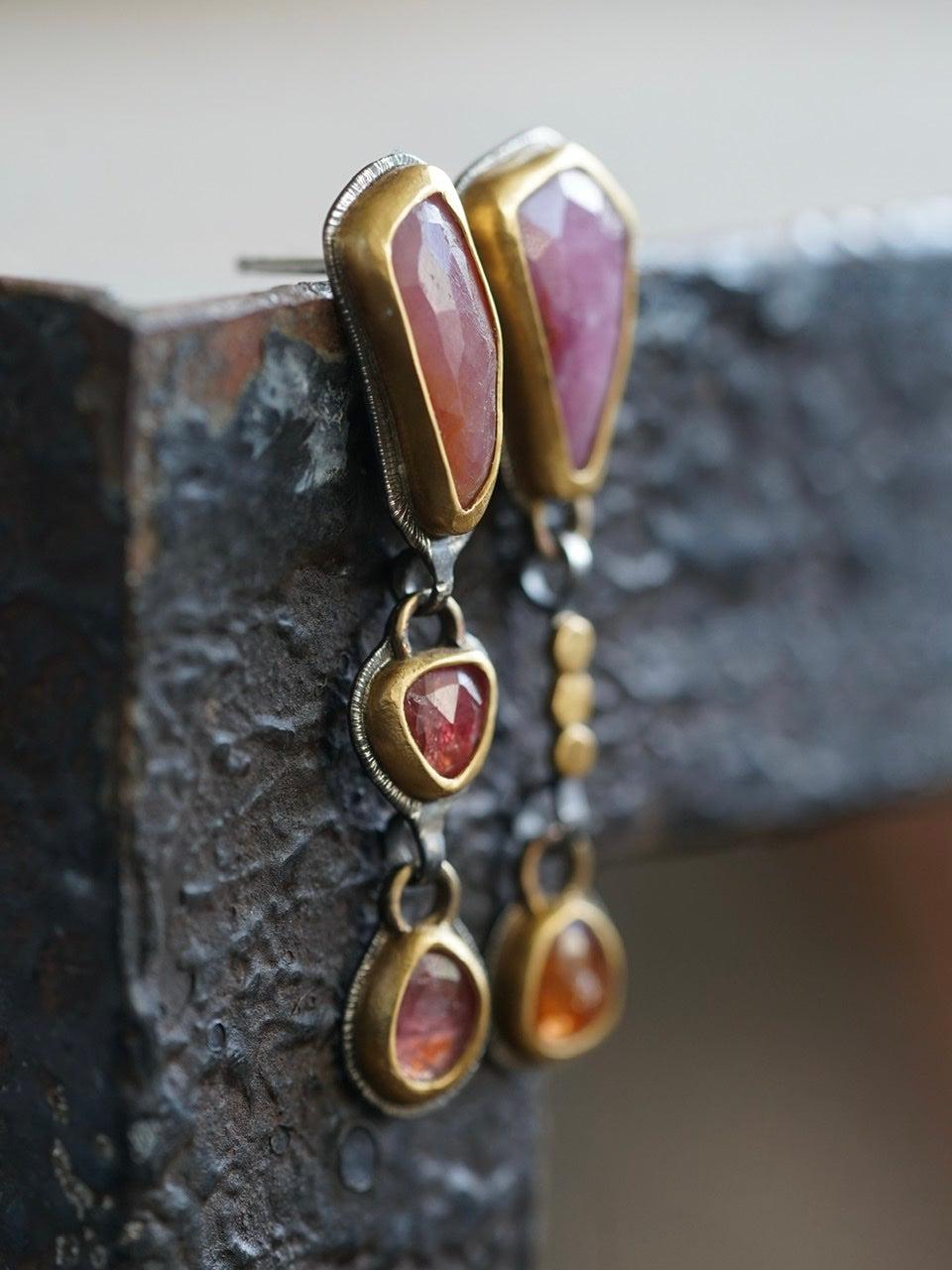 Asymmetrical Sapphire and spinel earrings