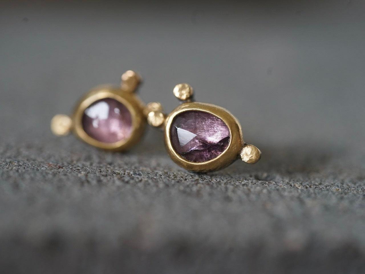 Lavender purple spinel and22k gold post earrings