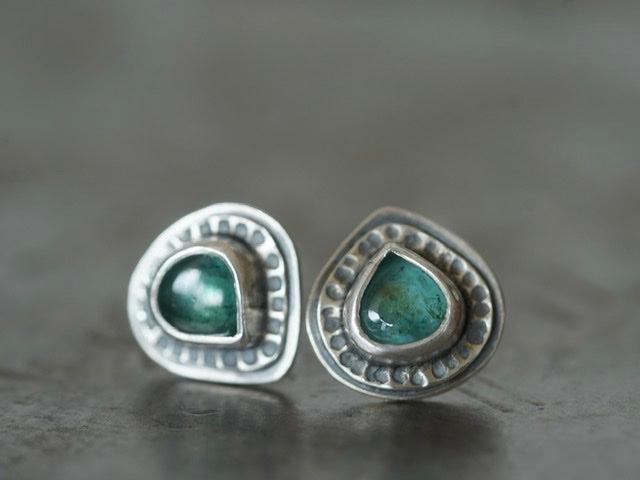 Little teal tourmaline post earrings