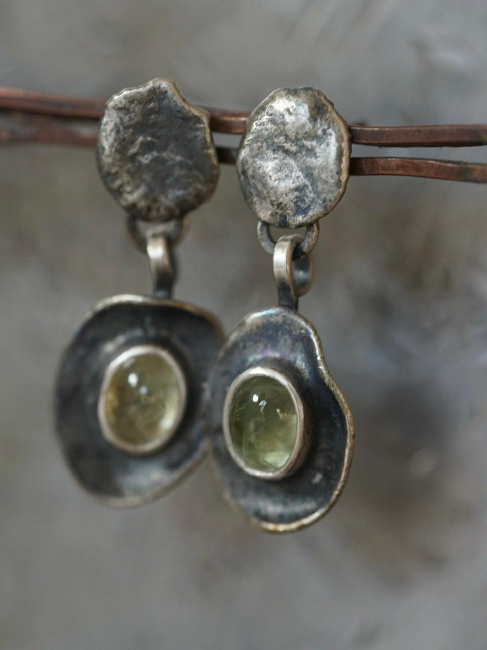 Melted series, green aquamarine earrings