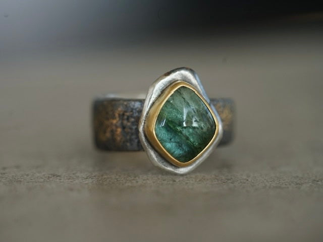 Green tourmaline and gold ring size 7.5