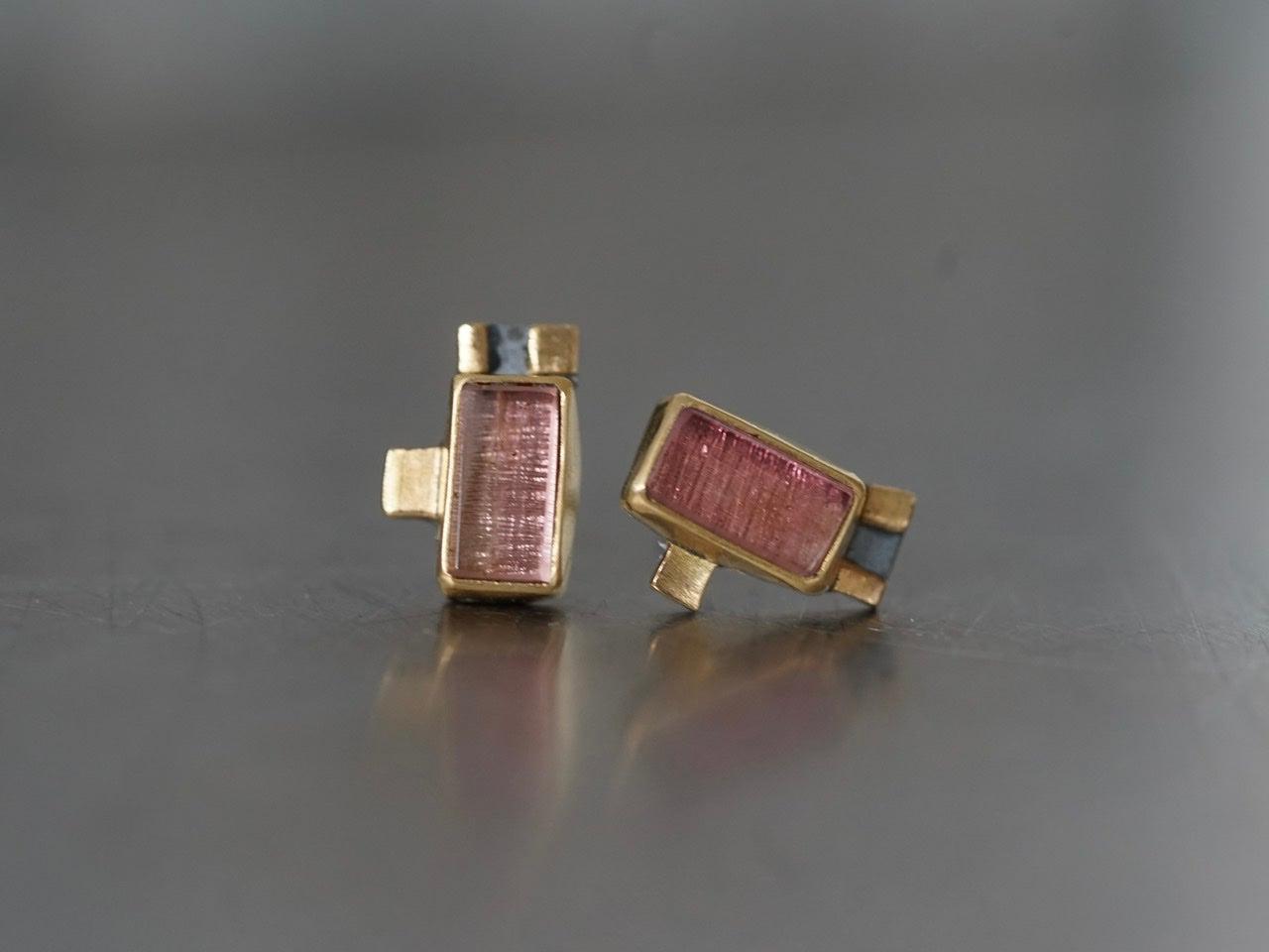 Rose coloured tourmaline and 22k gold post earrings