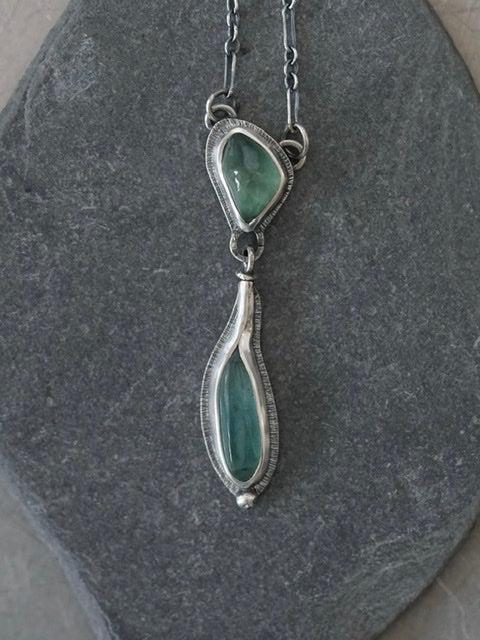 Carved teal blue tourmaline necklace