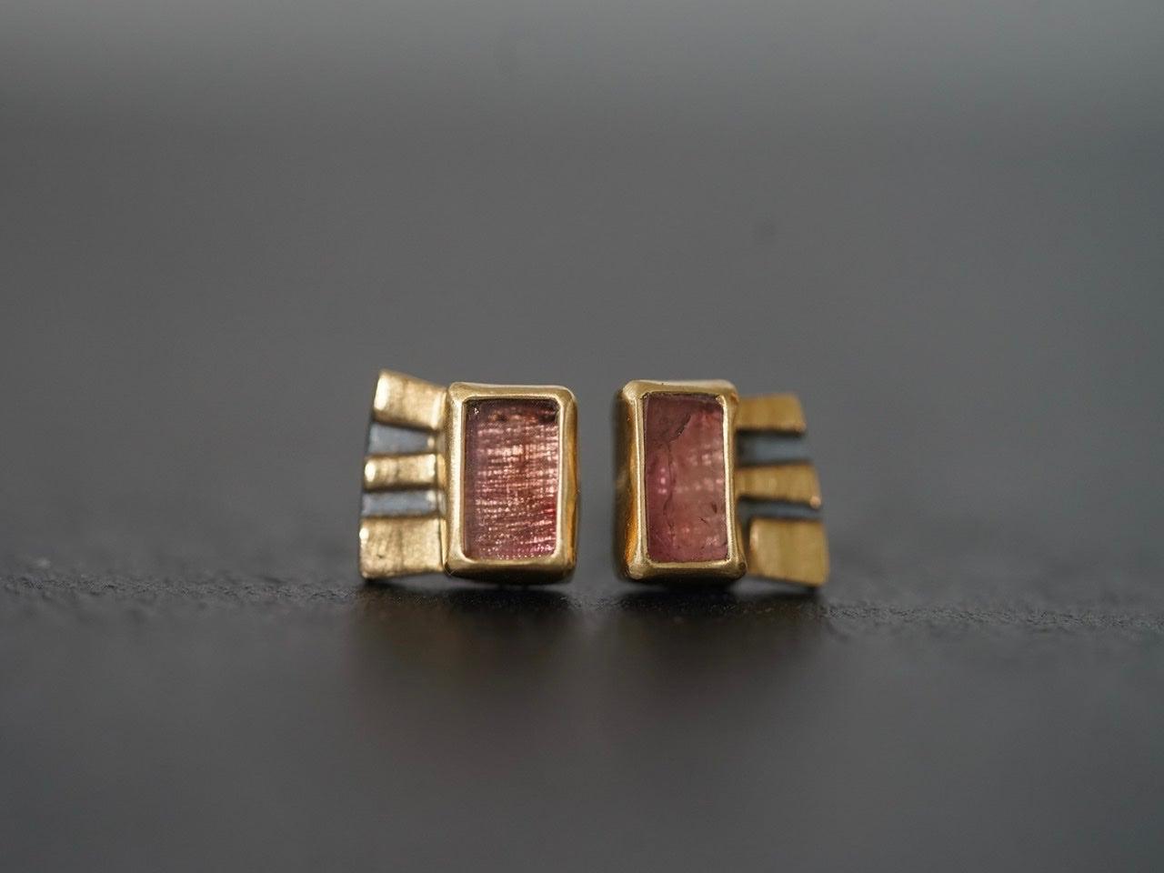 Rose tourmaline and 22k gold post earrings