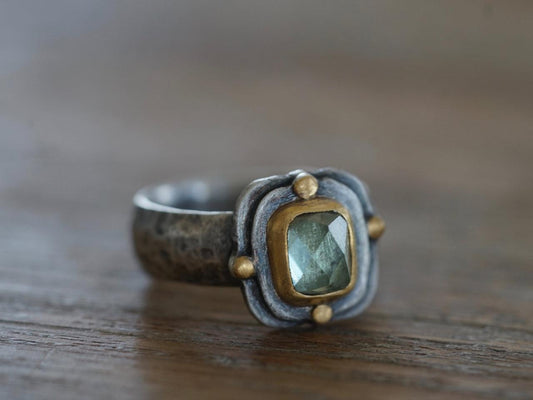 rectangular green tourmaline and 22k gold ring, size 6.75