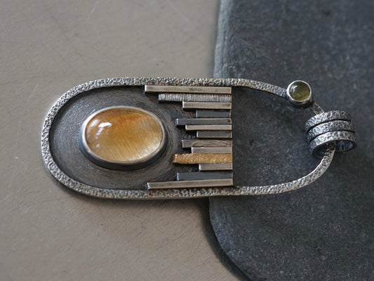 Reserved for Emily, Citrine and Tourmaline pendant with 22k gold accents