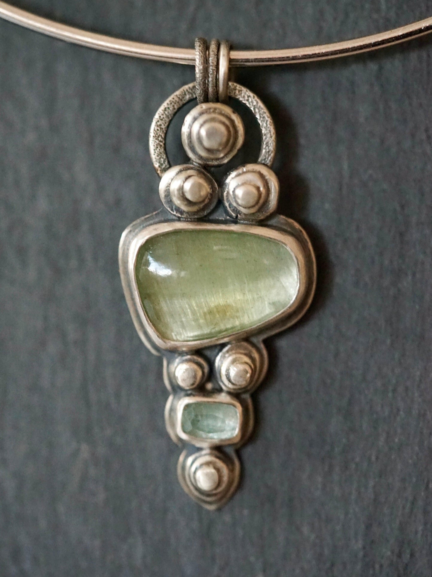 Glacier stream aquamarine and sterling silver pendant
