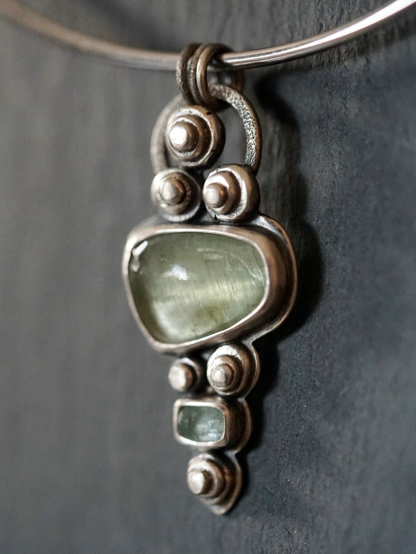 Glacier stream aquamarine and sterling silver pendant