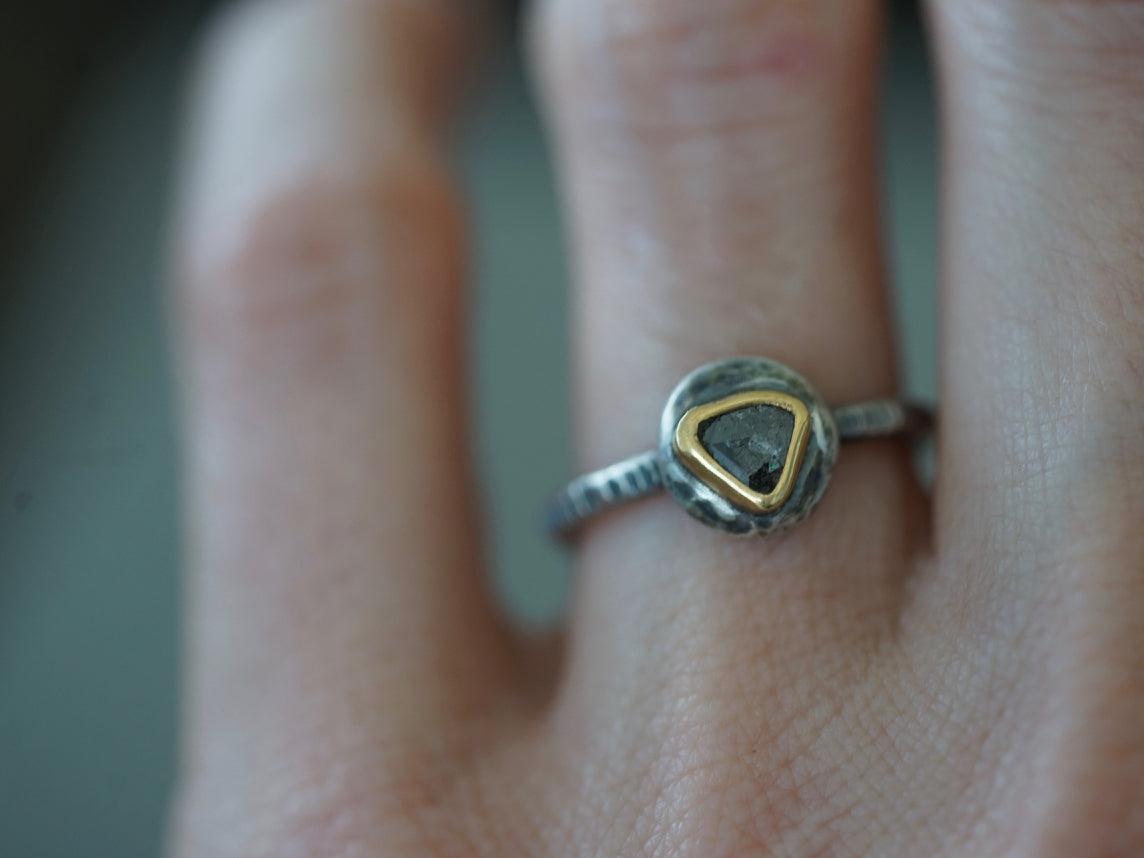 Brown salt and pepper diamond and 22k gold ring size 6