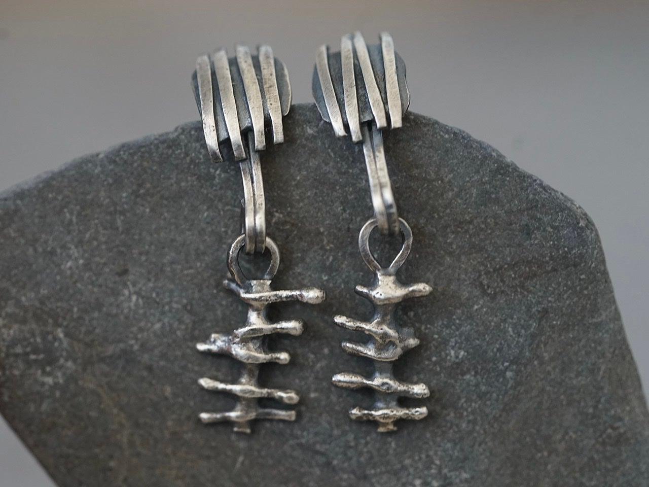 Remnants/ withered series, small skeletal sterling silver earrings