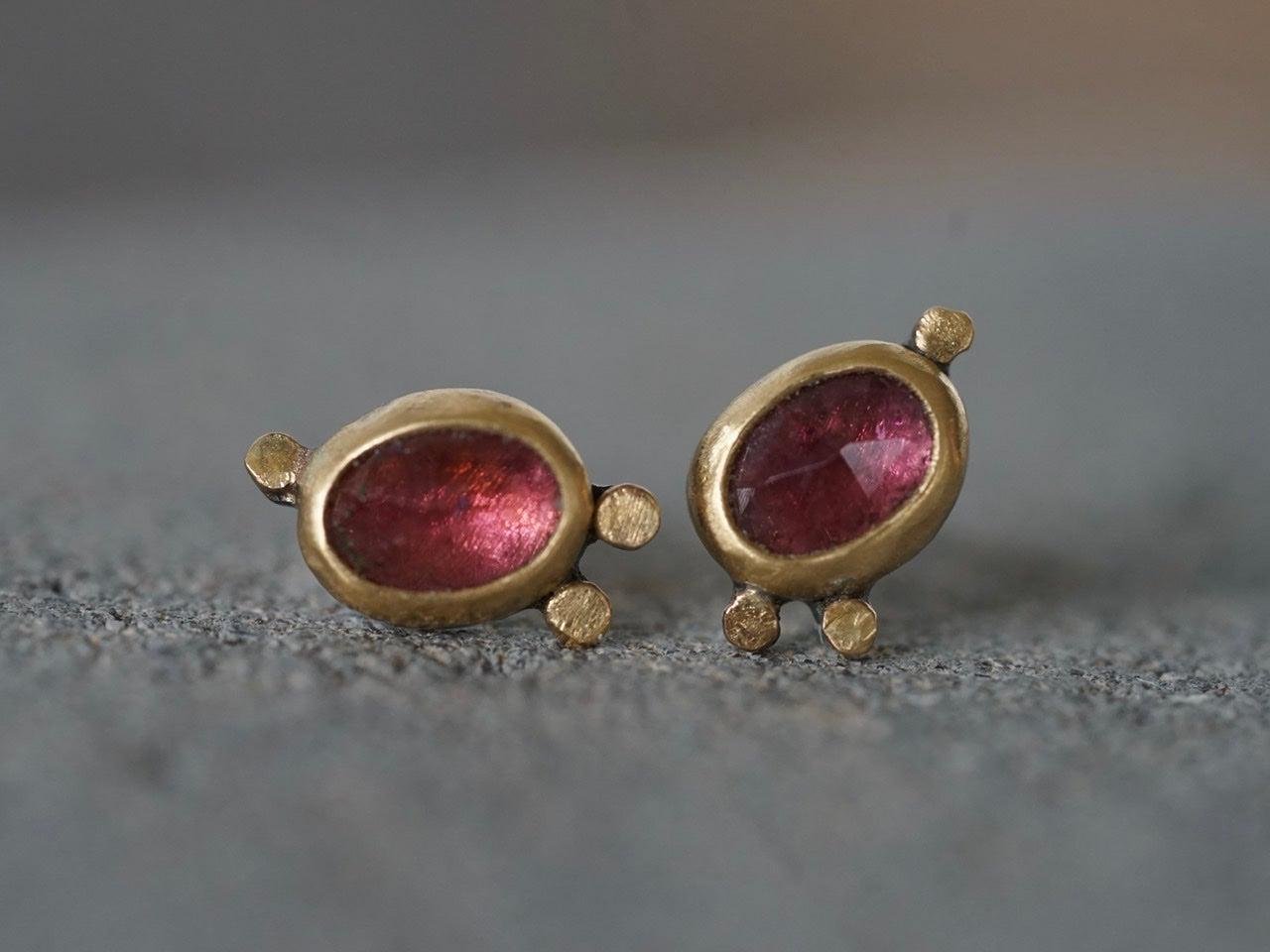 Rose cut pink tourmaline and 22k gold post earrings