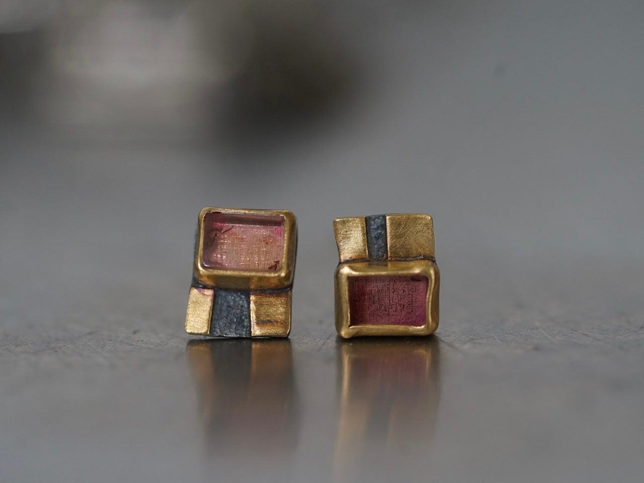 Rose colored tourmaline and 22k gold post earrings