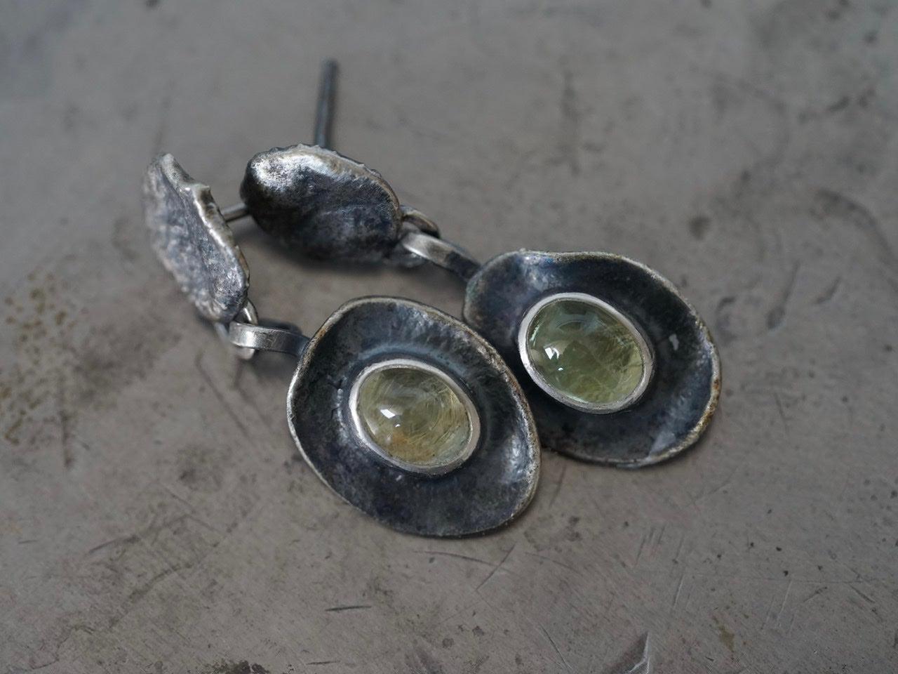 Melted series, green aquamarine earrings