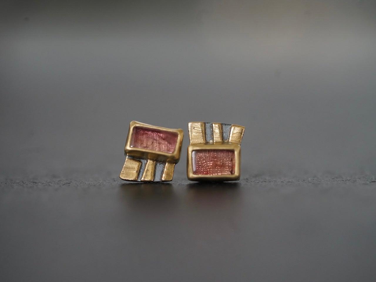 Rose tourmaline and 22k gold post earrings