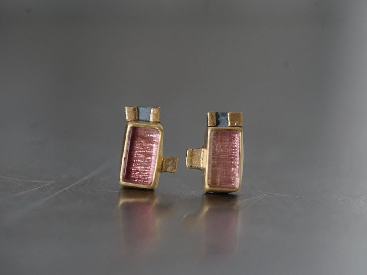 Rose coloured tourmaline and 22k gold post earrings