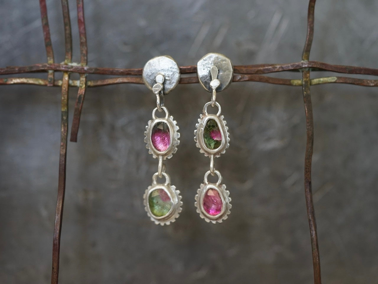 RESERVED Watermelon tourmaline earrings