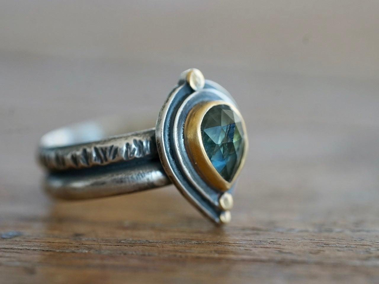 Teal blue sapphire ring size 8