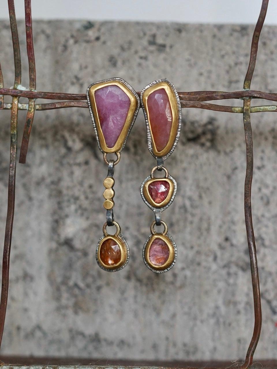 Asymmetrical Sapphire and spinel earrings