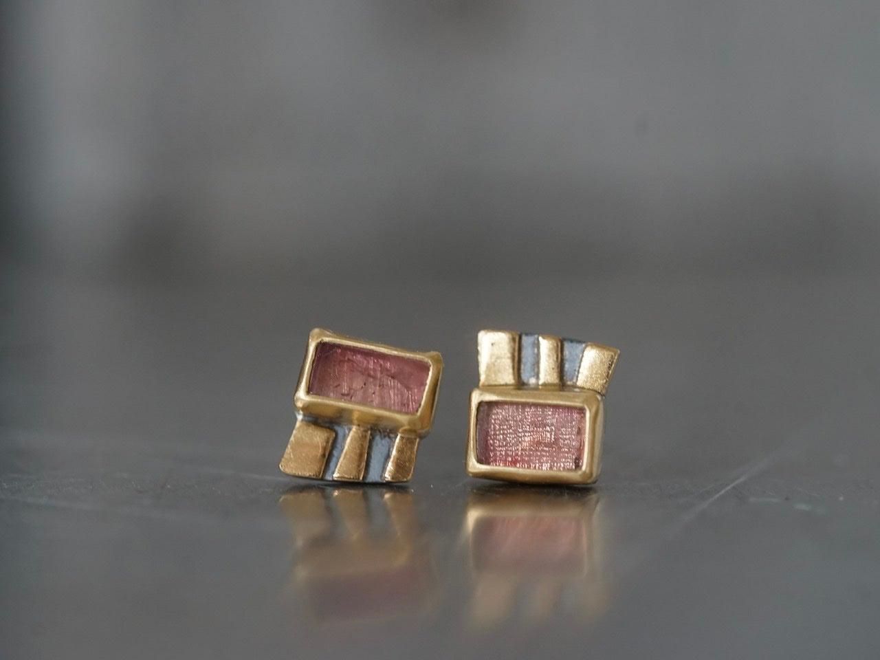 Rose tourmaline and 22k gold post earrings