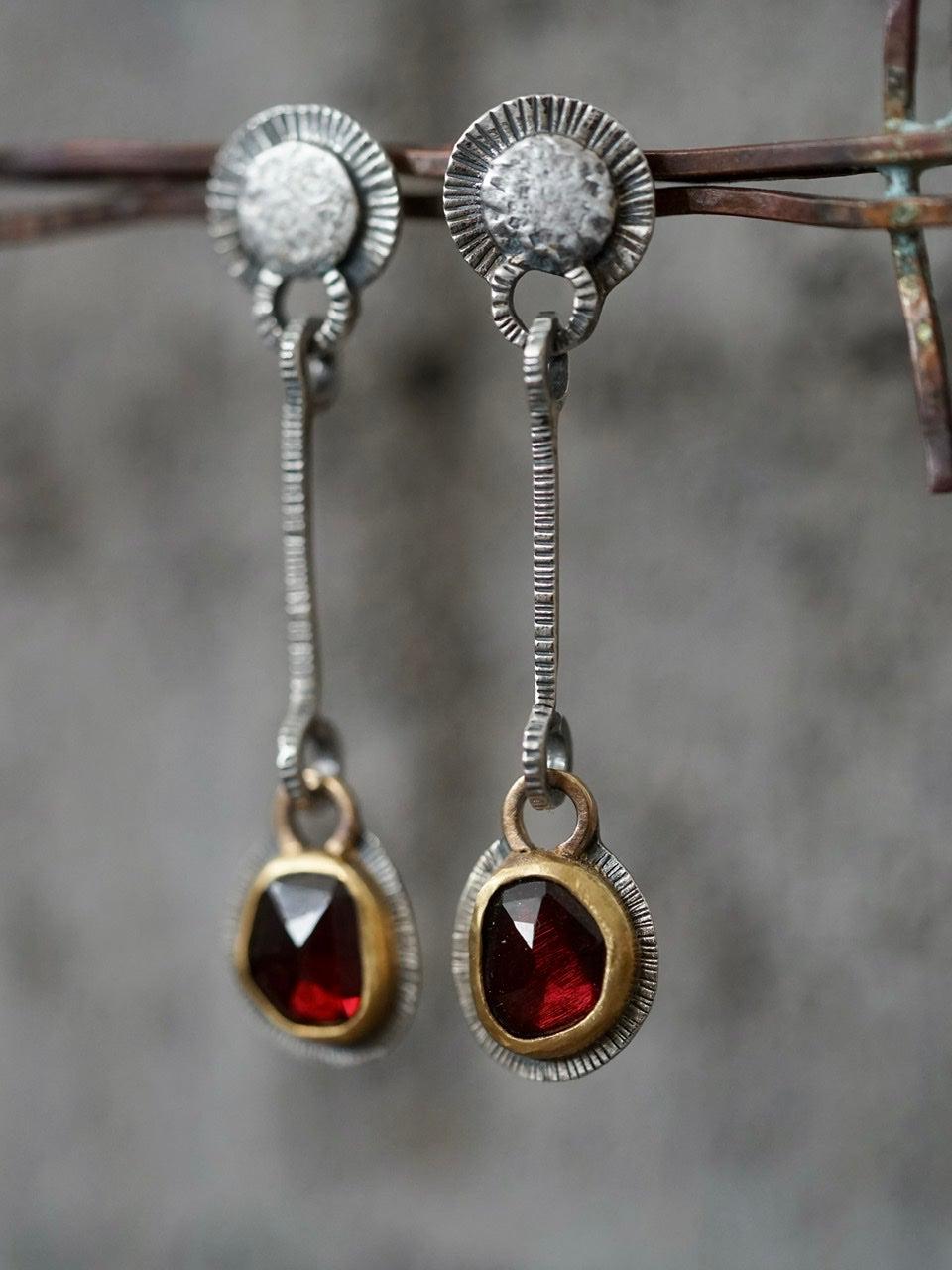 Dangly garnet and 22k gold earrings