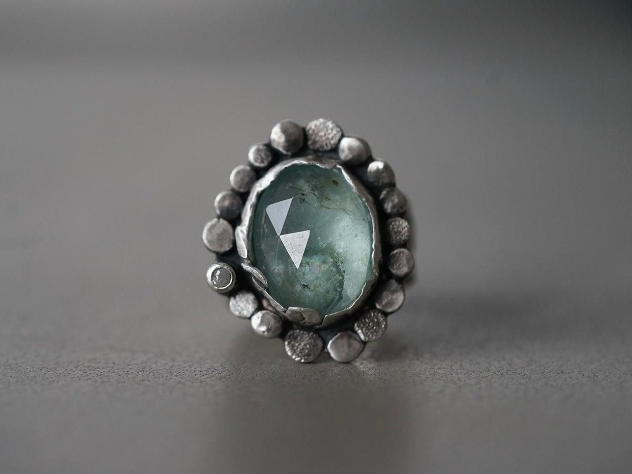 Large aquamarine and raw diamond statement ring size 9.5