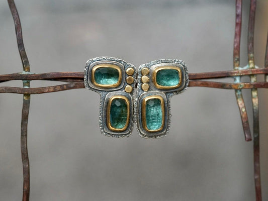 Teal blue tourmaline and 22k gold post earrings