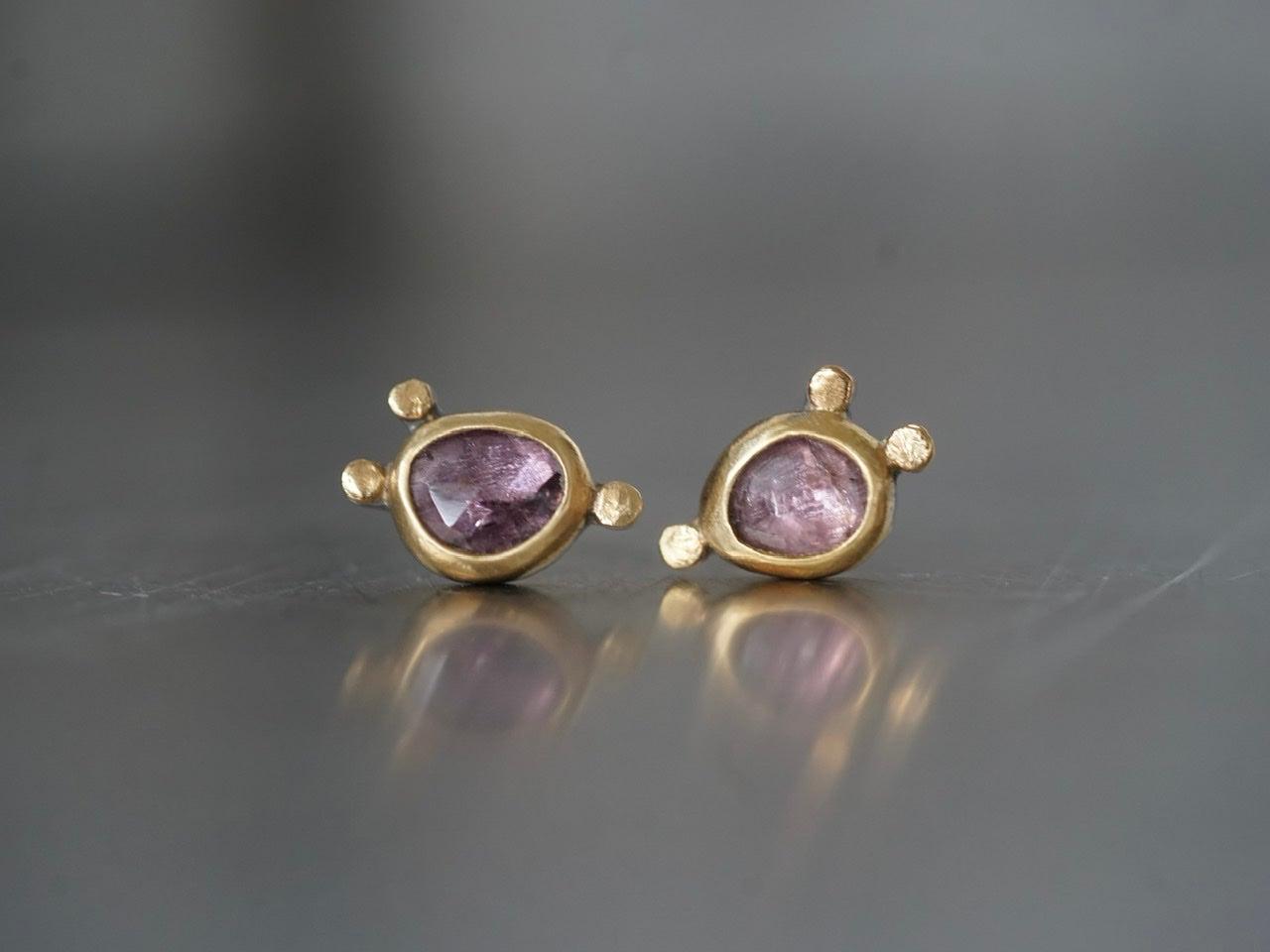 Lavender purple spinel and22k gold post earrings