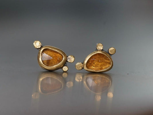 Honey colored tourmaline and 22k gold post earrings