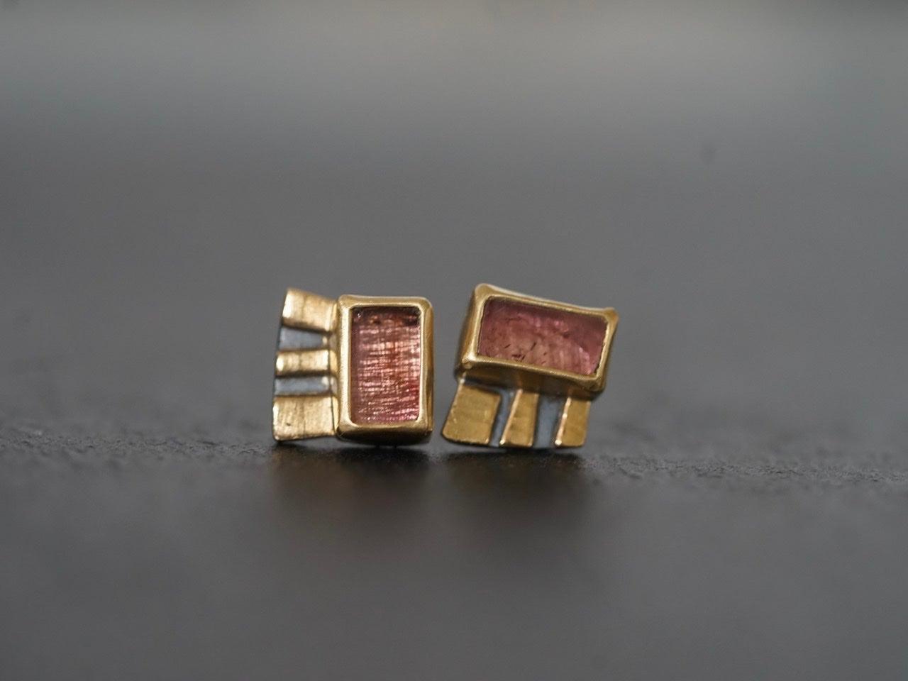 Rose tourmaline and 22k gold post earrings