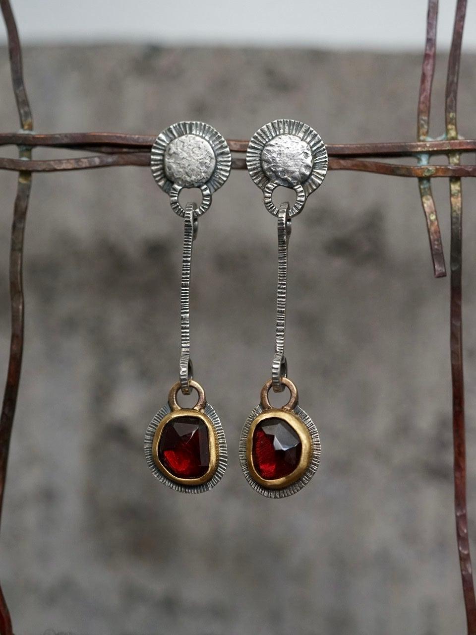 Dangly garnet and 22k gold earrings