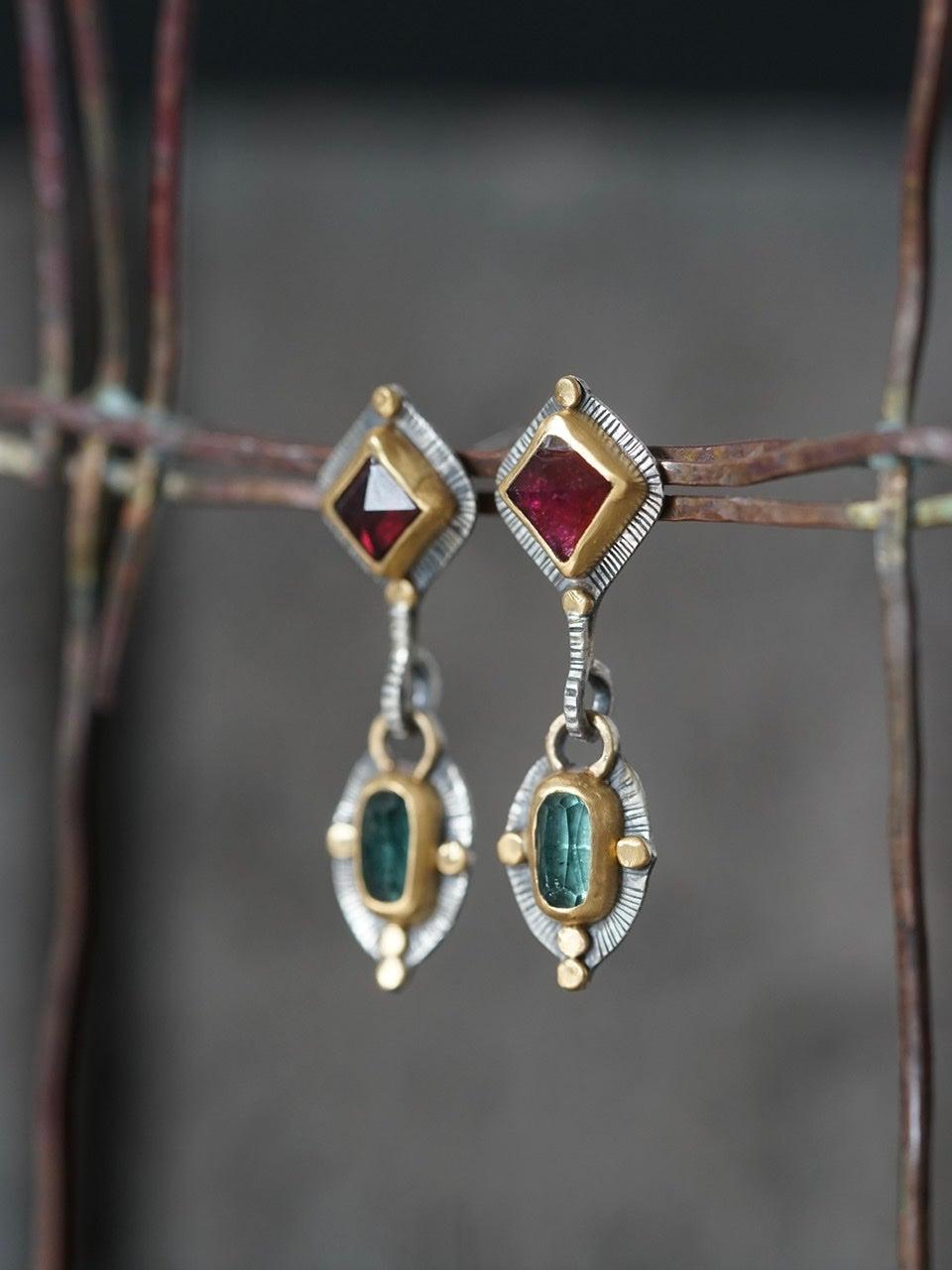 Tourmaline and 22k gold drop earrings