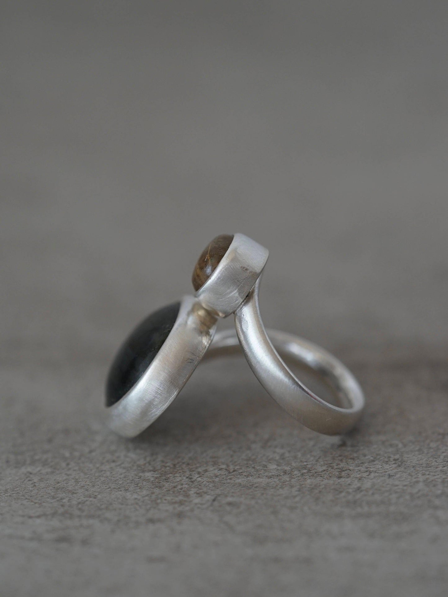 Sterling silver spiral ring, rutilated quartz, labradorite, size 7