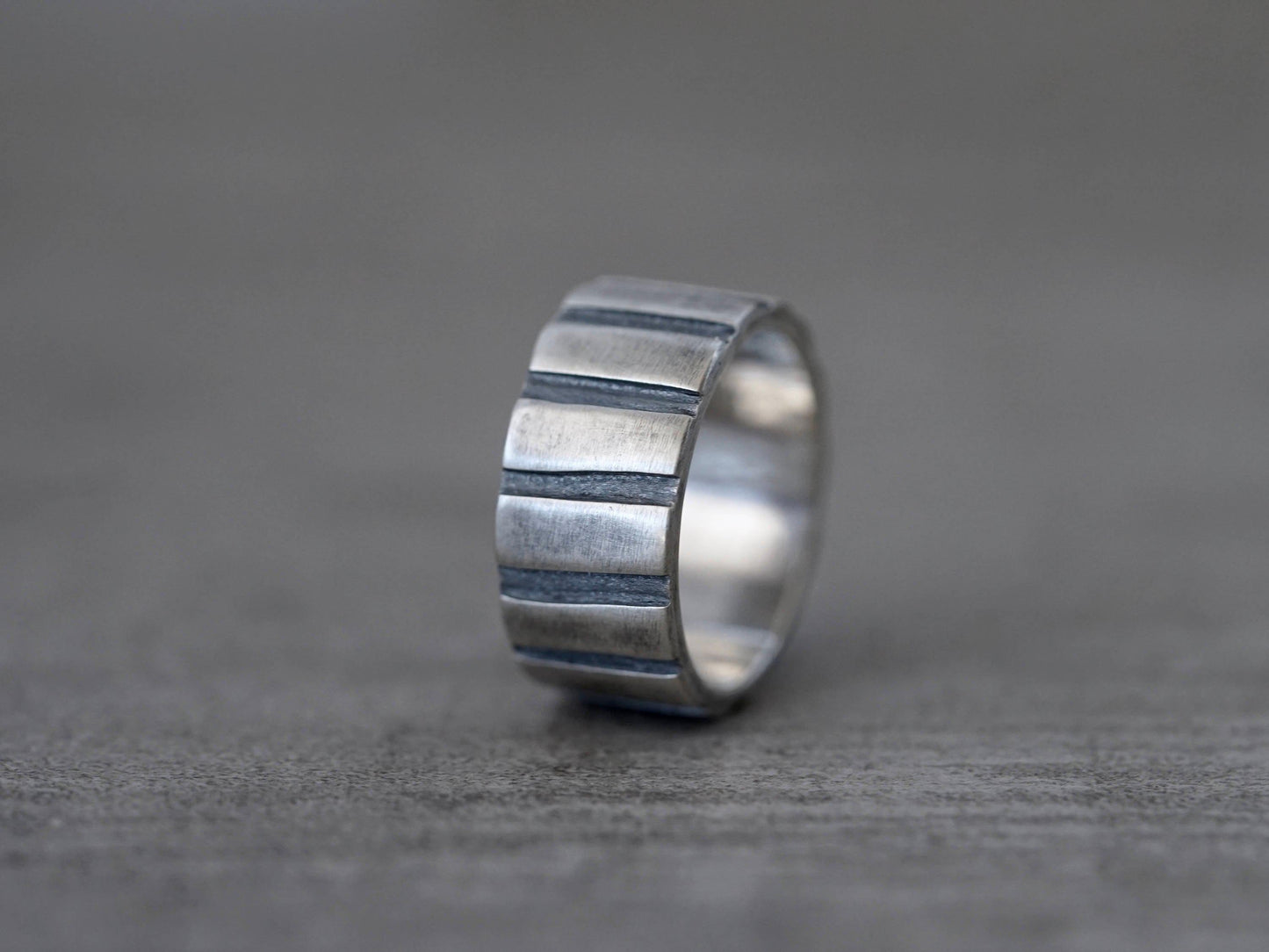 striped sterling silver ring, size 9