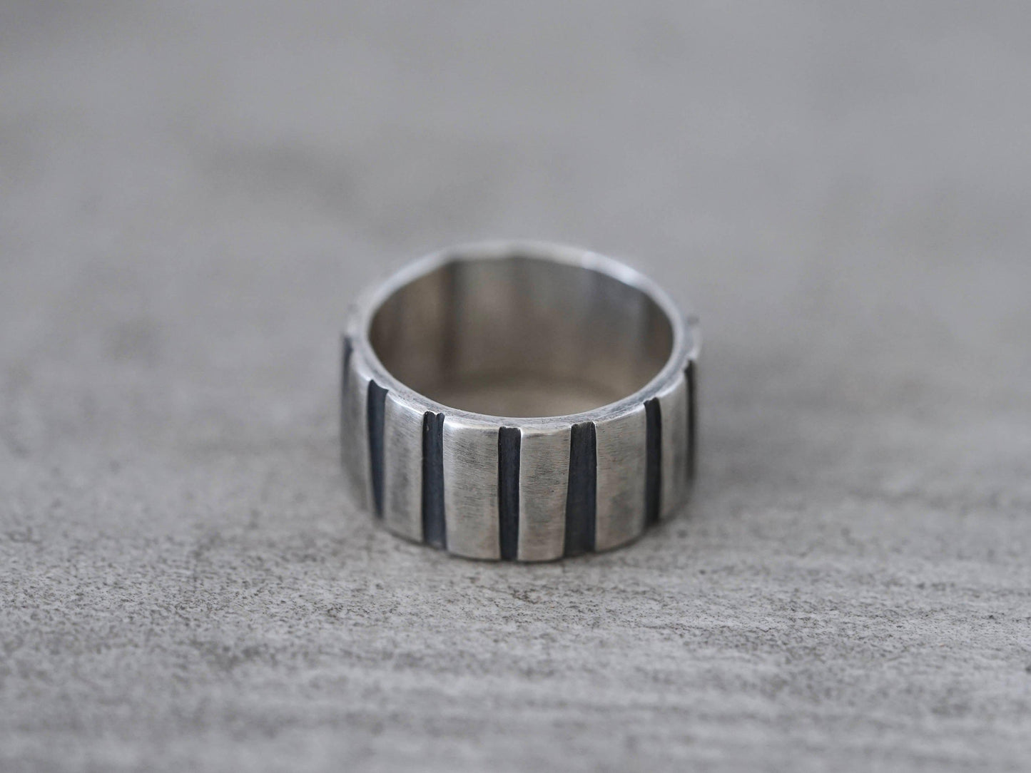 striped sterling silver ring, size 9