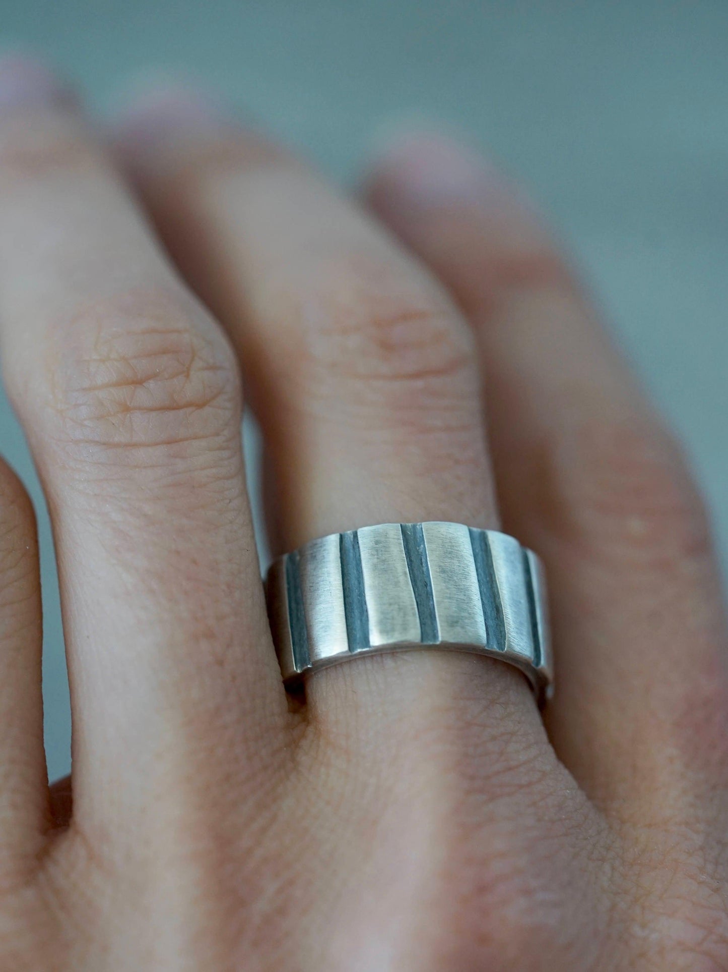 striped sterling silver ring, size 9