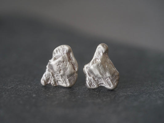 Raw molten silver post earrings