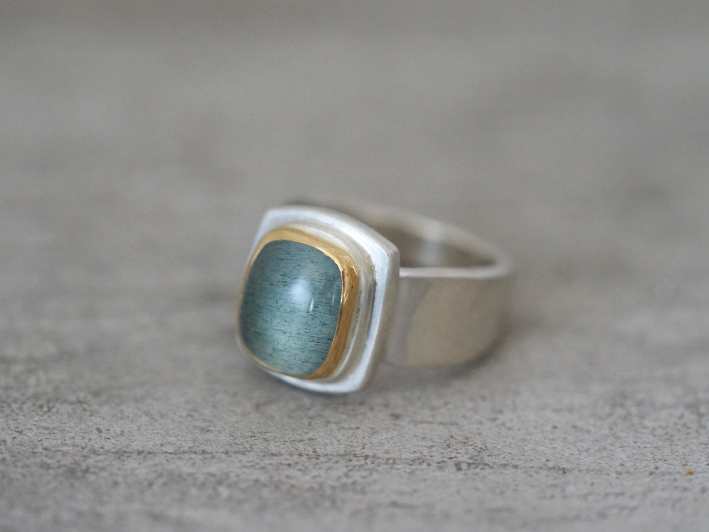 Moss Aquamarine and 22k gold ring, size 7