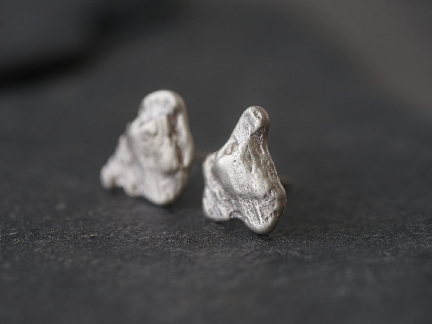 Raw molten silver post earrings
