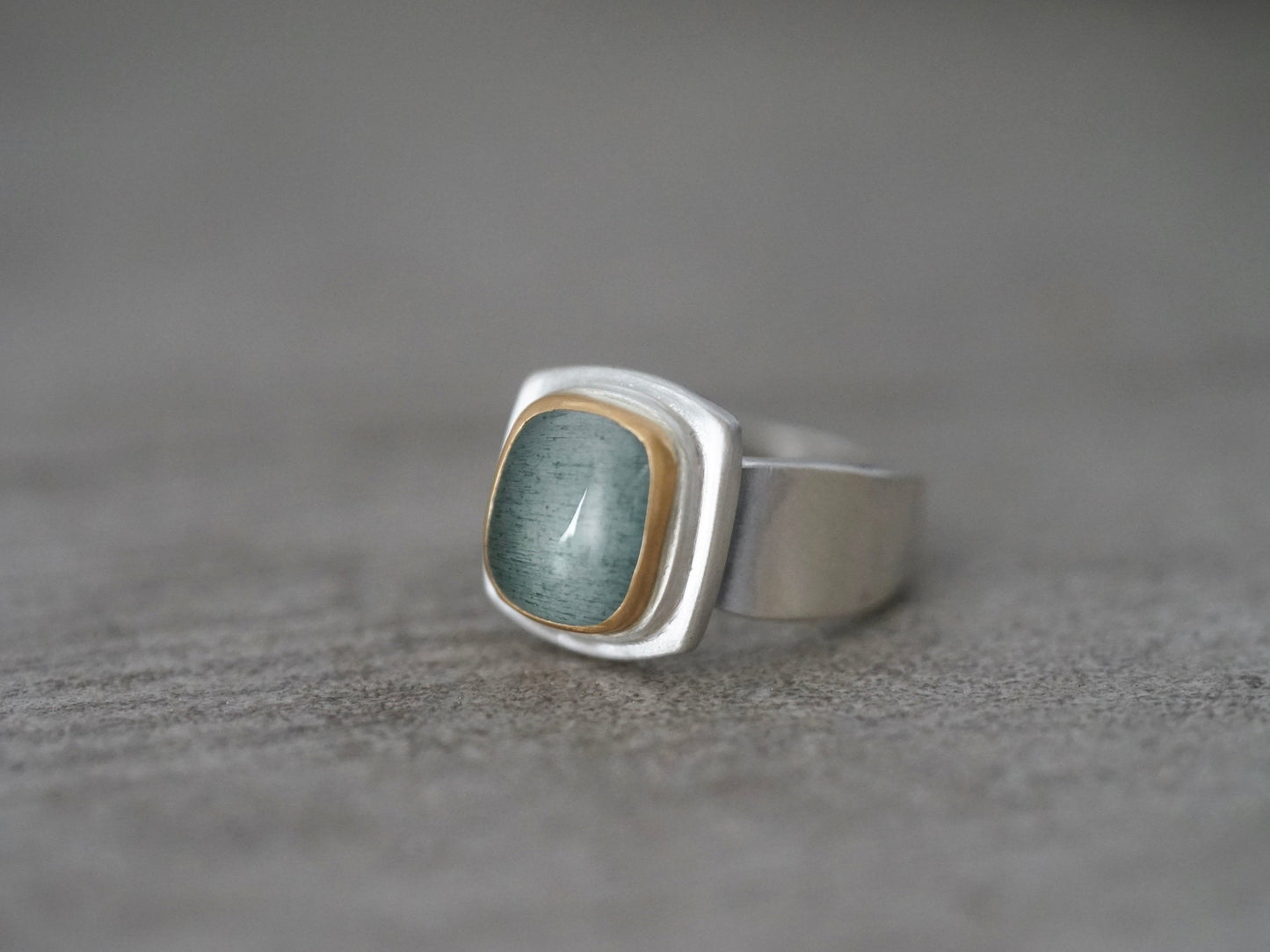 Moss Aquamarine and 22k gold ring, size 7