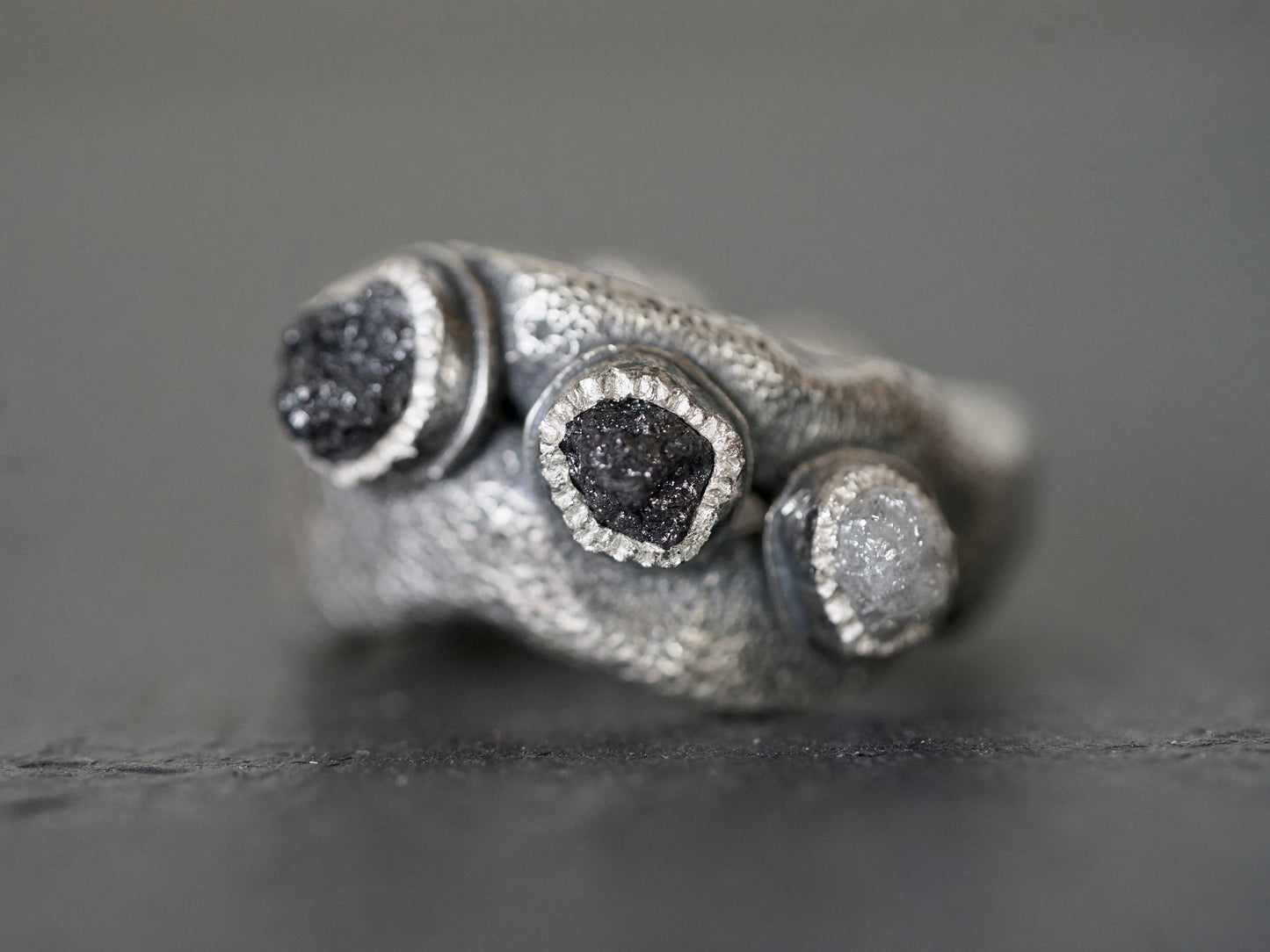 three raw diamonds statement ring, size 6