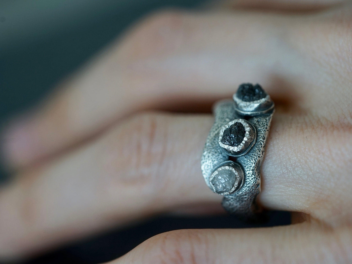 three raw diamonds statement ring, size 6