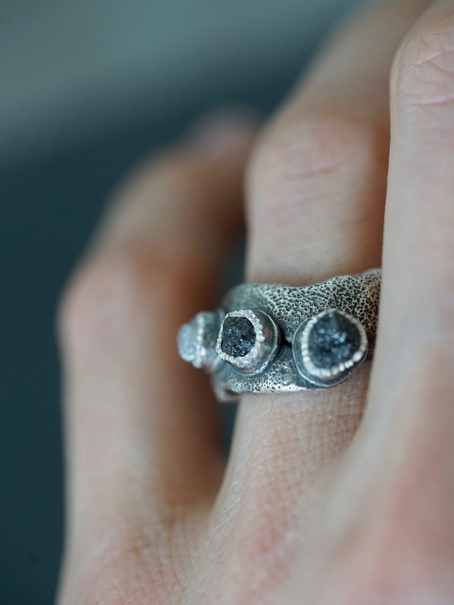 three raw diamonds statement ring, size 6