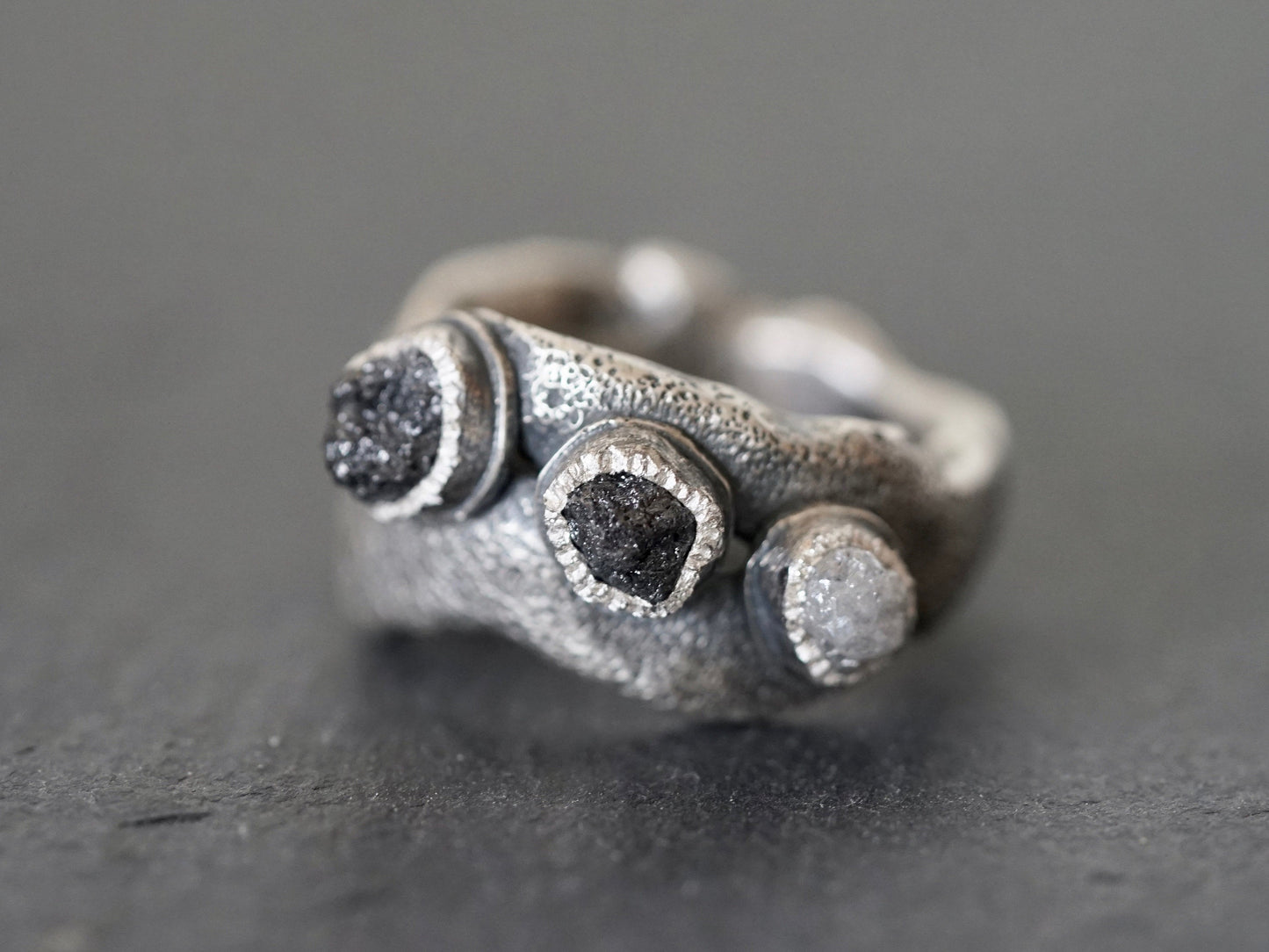 three raw diamonds statement ring, size 6