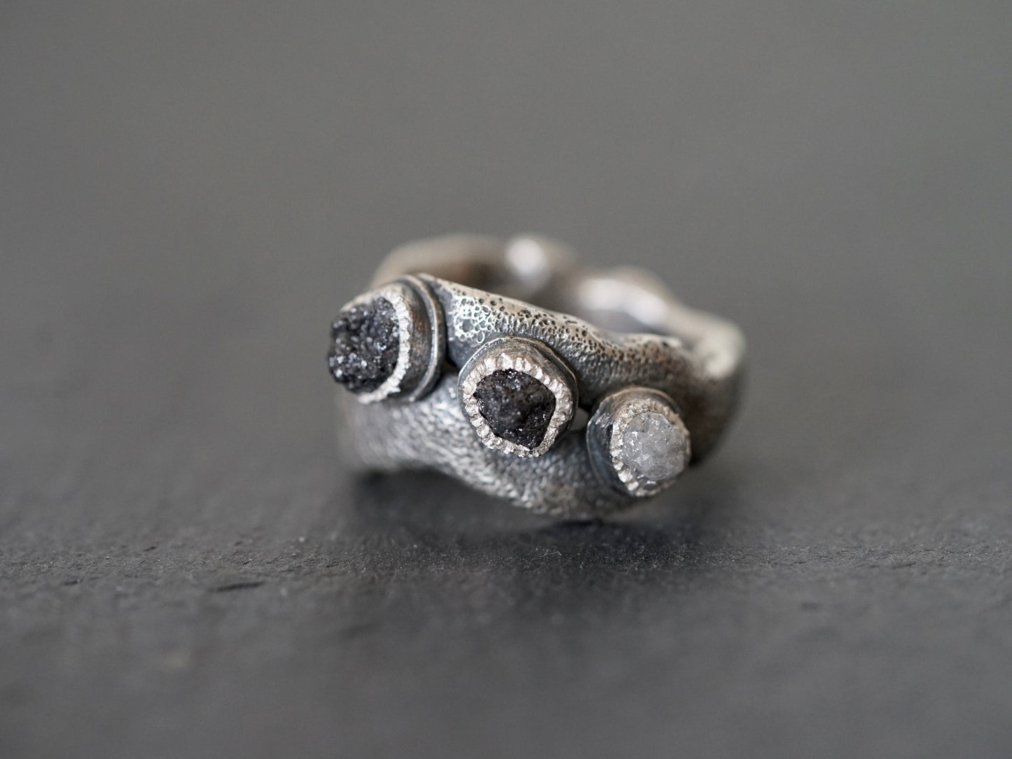 three raw diamonds statement ring, size 6