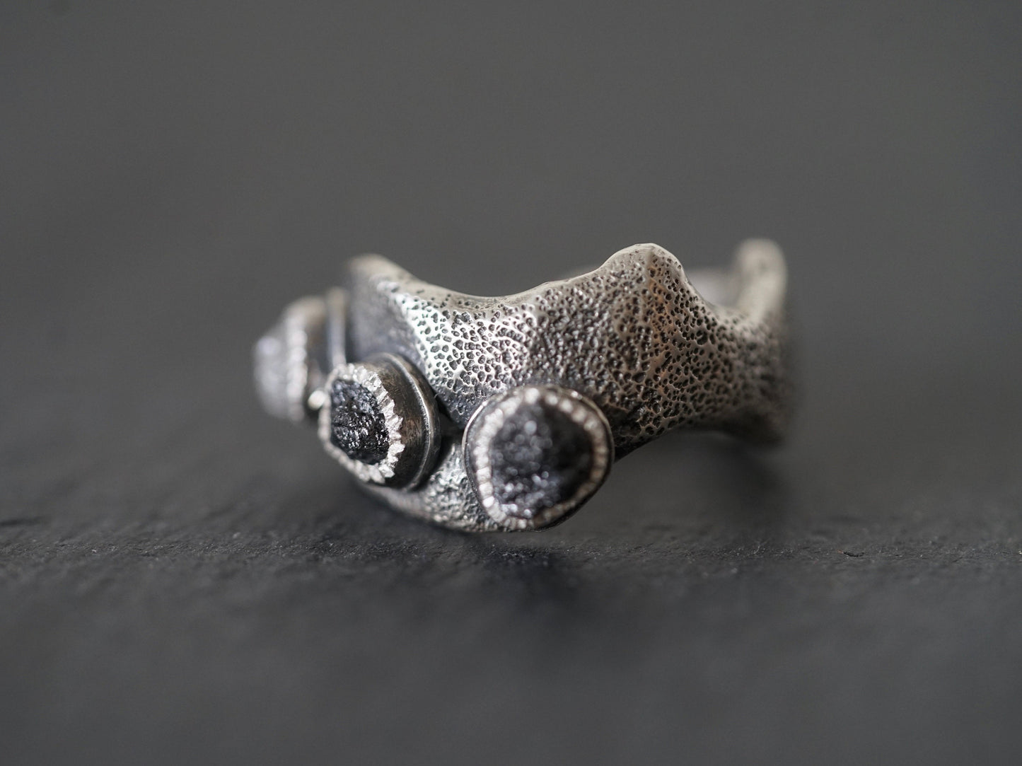 three raw diamonds statement ring, size 6