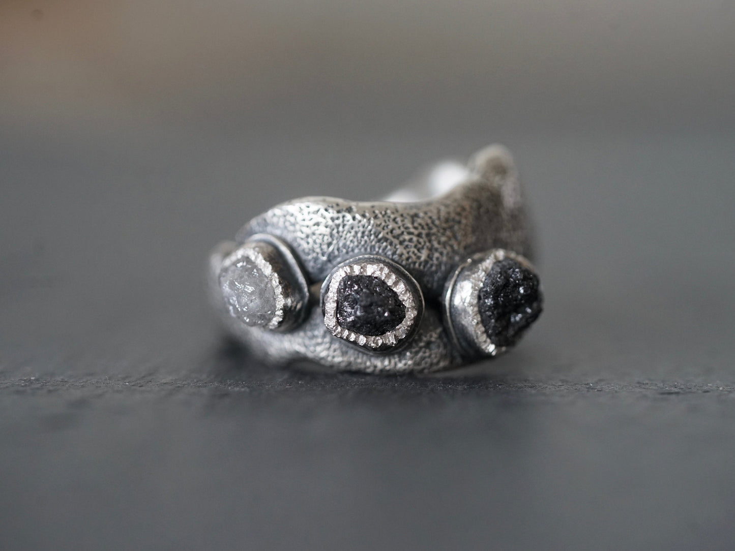 three raw diamonds statement ring, size 6