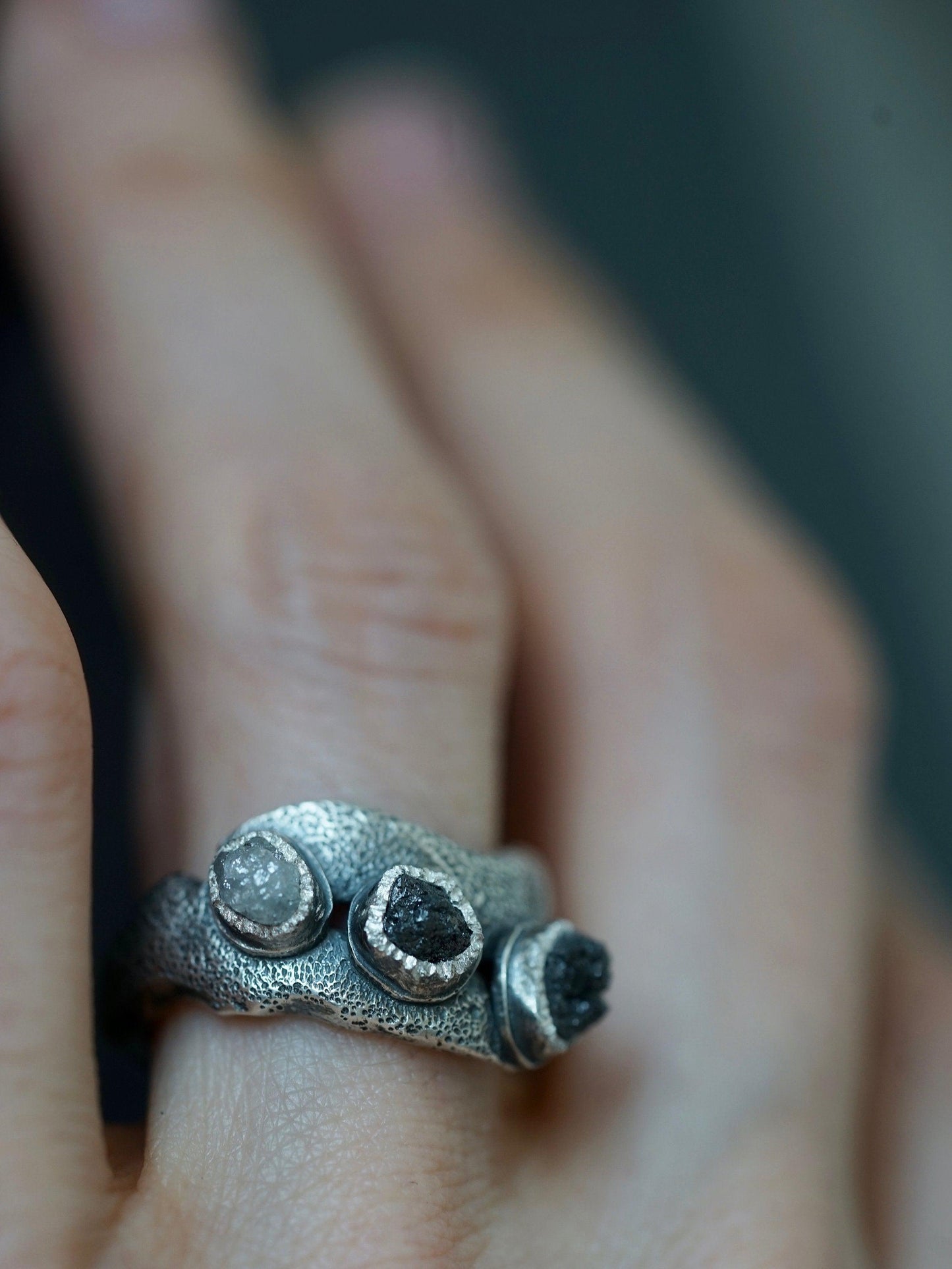 three raw diamonds statement ring, size 6