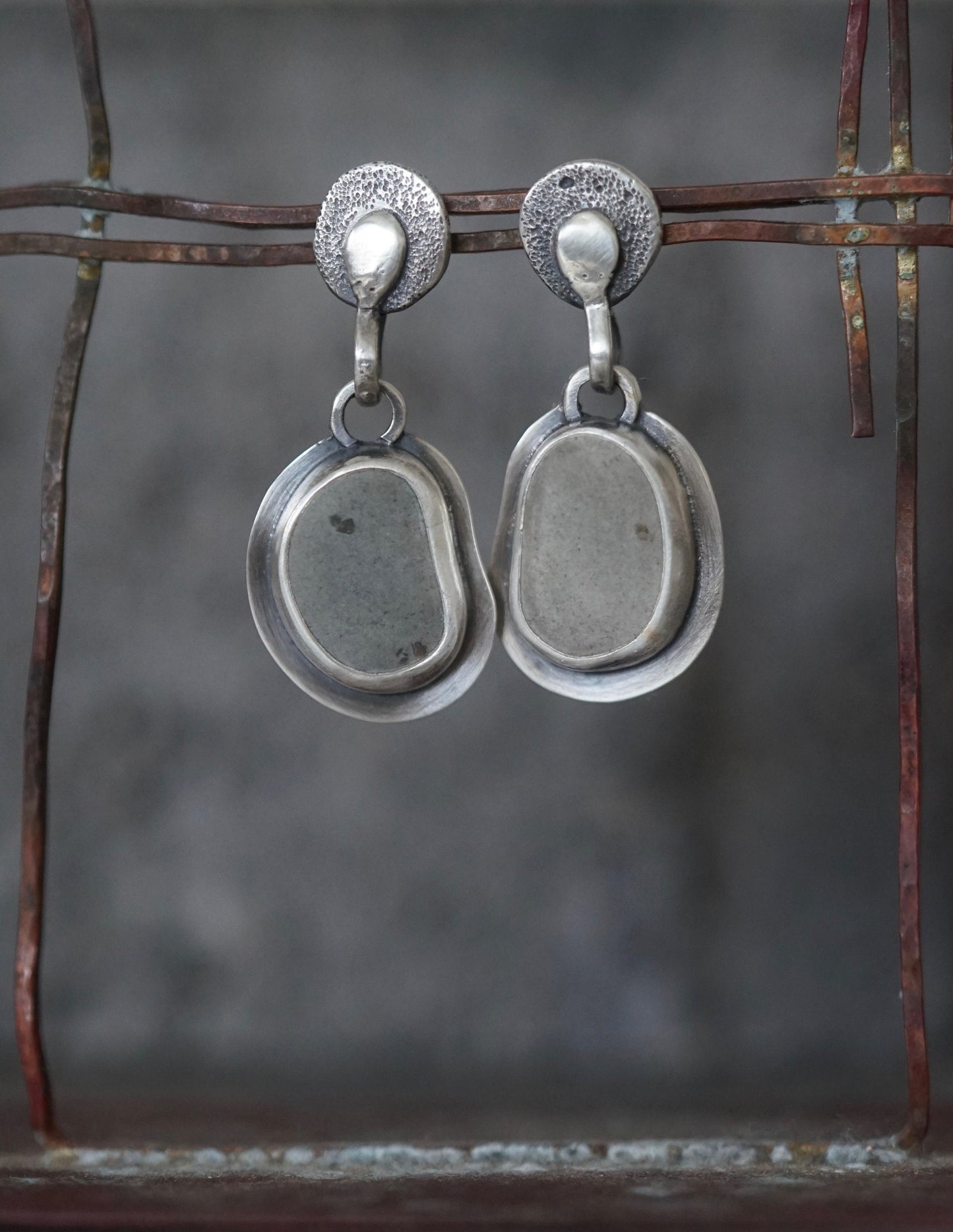 Dangly drop sterling silver and beach pebble earrings